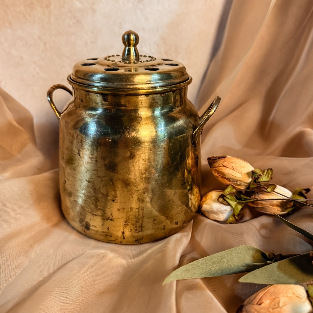 Vintage Brass Incense Holder Pot Potpourri Covered Jar